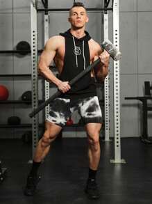 GymBeat 男士字母圖形束口帽運動背心，運動上衣 - 黑色 - 查看 5