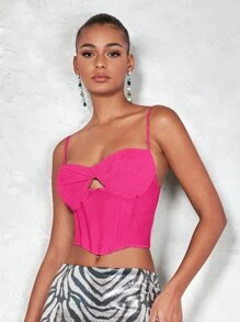 SHEIN BAE Cut Out Front Bandana Hem Cami Top - Hot Pink - View 4