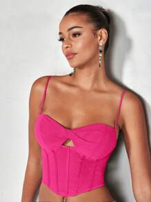 SHEIN BAE Cut Out Front Bandana Hem Cami Top - Hot Pink - View 5
