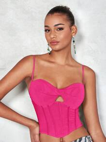 SHEIN BAE Cut Out Front Bandana Hem Cami Top - Hot Pink - View 6
