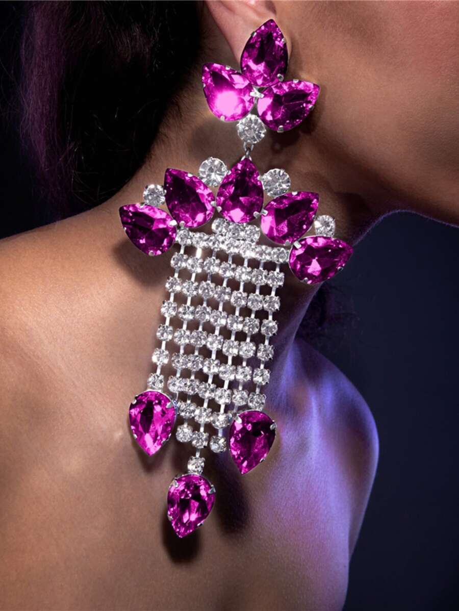 水鑽流蘇耳墜 - 銀色 - 查看 1