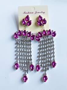 水鑽流蘇耳墜 - 銀色 - 查看 3