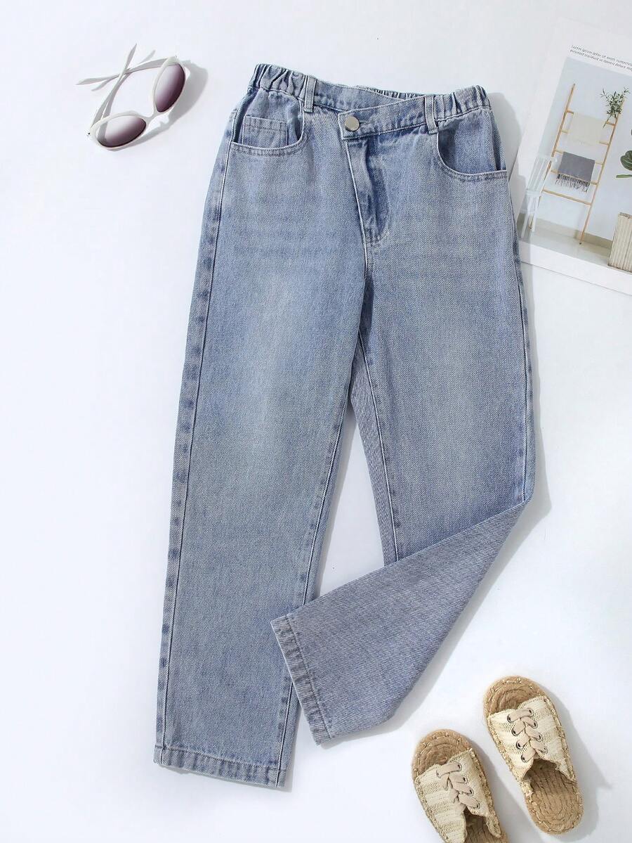 Girls Washed Tapered Jeans - Light Wash - View 1