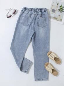 Girls Washed Tapered Jeans - Light Wash - View 2