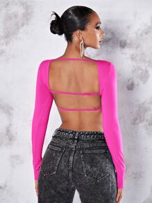 SHEIN BAE Top crop unicolor de espalda abierta micro - Rosa Fucsia - Ver 1