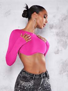 SHEIN BAE Top crop unicolor de espalda abierta micro - Rosa Fucsia - Ver 2
