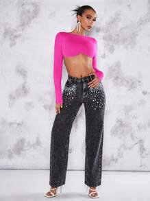 SHEIN BAE Top crop unicolor de espalda abierta micro - Rosa Fucsia - Ver 6