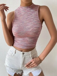 SHEIN ChicEase 段染小高領短款背心 - 彩色 - 查看 3