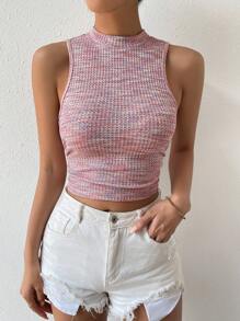 SHEIN ChicEase 段染小高領短款背心 - 彩色 - 查看 5