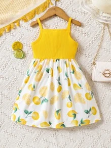 SHEIN Đầm bé gái Nút viền lá sen Rau quả Dễ thương - Nhiều màu - Xem 2