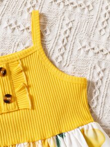 SHEIN Đầm bé gái Nút viền lá sen Rau quả Dễ thương - Nhiều màu - Xem 4