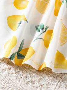 SHEIN Đầm bé gái Nút viền lá sen Rau quả Dễ thương - Nhiều màu - Xem 6