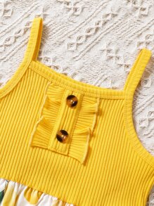 SHEIN Đầm bé gái Nút viền lá sen Rau quả Dễ thương - Nhiều màu - Xem 7