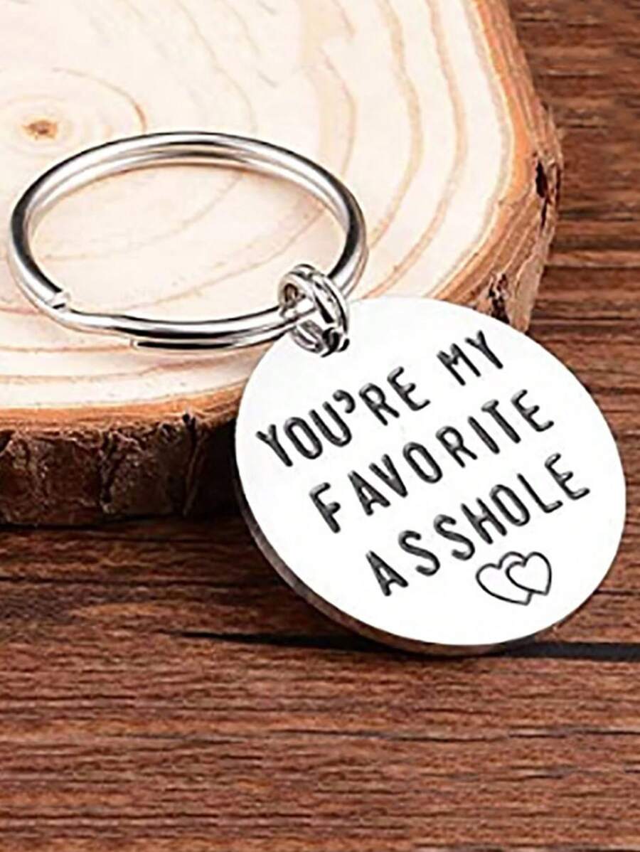 1pc you're my favorite asshole Women Sliver Slogan Đồ họa Vòng quyến rũ Móc khóa để đi học, Vòng tròn đồ họa Móc khóa thông thường quyến rũ, Vòng chìa khóa cho xe hơi, Trang trí túi xách, quà tặng - Bạc - Xem 1