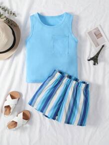 SHEIN Bộ thời trang bé trai Túi Sọc Giải trí - Màu xanh lam - Xem 1