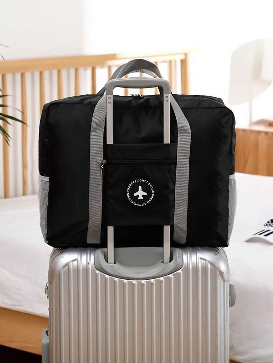 1pc Letter Patch Decor Travel Storage Bag For Travel - Black - View 1