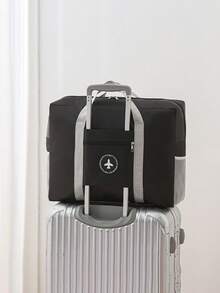 1pc Letter Patch Decor Travel Storage Bag For Travel - Black - View 3