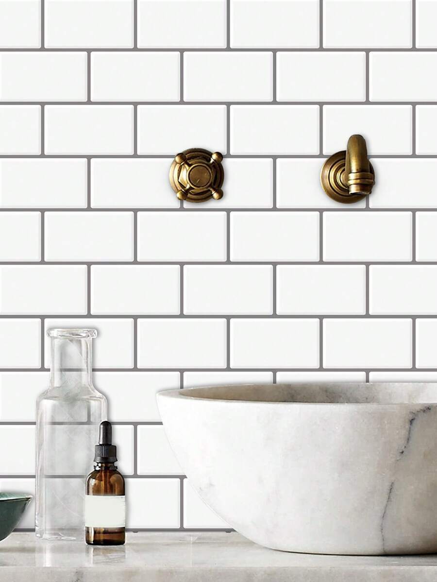 Kitchen Backsplash 3D Glossy White Subway Peel And Stick Wall Tile