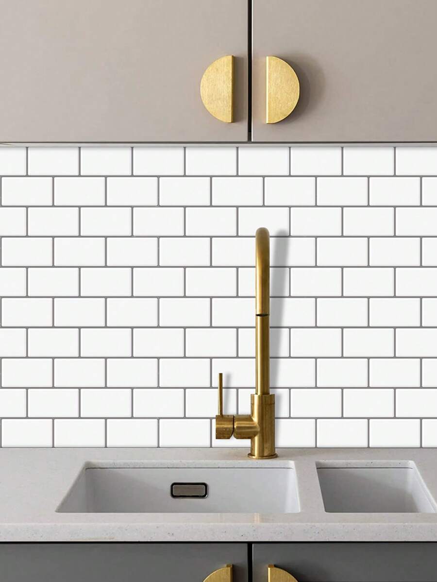 Kitchen Backsplash 3D Glossy White Subway Peel And Stick Wall Tile