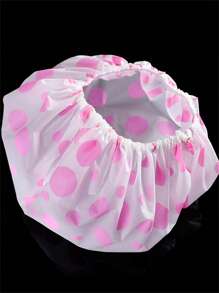 1pc PEVA Shower Cap, Modern Polka Dot Pattern Waterproof Shower Cap For Bathroom Home Bathroom Decor Fall Decor Back To School - Pink - View 1
