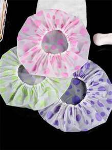 1pc PEVA Shower Cap, Modern Polka Dot Pattern Waterproof Shower Cap For Bathroom Home Bathroom Decor Fall Decor Back To School - Pink - View 3
