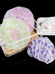 1pc PEVA Shower Cap, Modern Polka Dot Pattern Waterproof Shower Cap For Bathroom Home Bathroom Decor Fall Decor Back To School - Pink - View 4