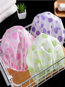 1pc PEVA Shower Cap, Modern Polka Dot Pattern Waterproof Shower Cap For Bathroom Home Bathroom Decor Fall Decor Back To School - Pink - View 5