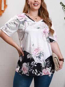 Áo thun Plus size Cắt ra Hoa Thực vật Giải trí - Nhiều màu - Xem 4