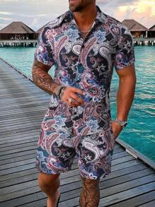 Manfinity RSRT Hombres con estampado de paisley Camisa & Shorts sin camiseta - Multicolor - Ver 1