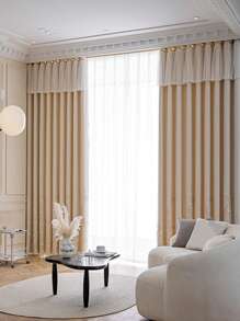 1 tấm rèm cửa phòng khách cách nhiệt chặn sáng thêu, thiết kế tối giản hiện đại - Màu be - Xem 9