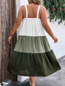 SHEIN LUNE Vestido de tirantes de color combinado bajo con fruncido - Multicolor - Ver 2