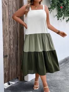 SHEIN LUNE Vestido de tirantes de color combinado bajo con fruncido - Multicolor - Ver 3