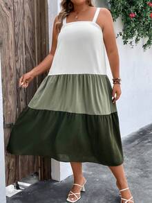 SHEIN LUNE Vestido de tirantes de color combinado bajo con fruncido - Multicolor - Ver 4