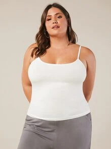 SHEIN BASICS Plus Size Women Solid Color Slim Fit Camisole Top/Summer - White - View 6