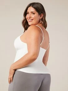 SHEIN BASICS Plus Size Women Solid Color Slim Fit Camisole Top/Summer - White - View 2