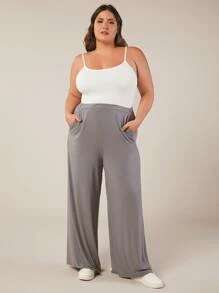 SHEIN BASICS Plus Size Women Solid Color Slim Fit Camisole Top/Summer - White - View 4