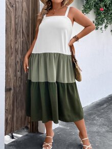 SHEIN LUNE Vestido de tirantes de color combinado bajo con fruncido - Multicolor - Ver 7