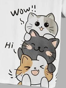 Manfinity VCAY 男士棉质卡通字母图案动漫 T 恤，夏季 - 白色 - 查看 3