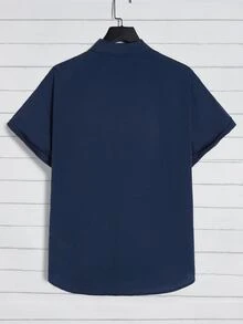 GENTILAND Men Letter Patched Detail Shirt Without Tee - Navy Blue - View 2