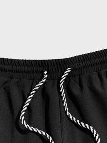 Manfinity RebelGame Men Slogan Graphic Drawstring Waist Shorts - Black - View 4