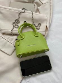 Mini Dome Bag Litchi Embossed Letter Graphic - Green - View 4