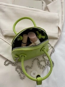 Mini Dome Bag Litchi Embossed Letter Graphic - Green - View 2