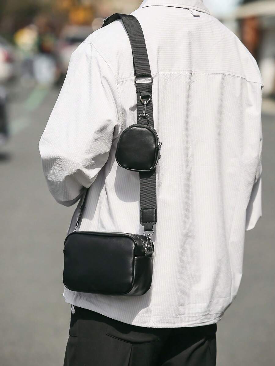 Small Square Bag Solid Colour With Coin Purse - Black - View 1