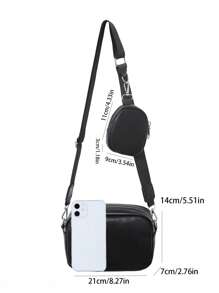 Small Square Bag Solid Colour With Coin Purse - Black - View 3