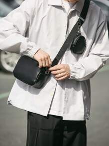 Small Square Bag Solid Colour With Coin Purse - Black - View 4