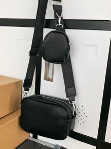 Small Square Bag Solid Colour With Coin Purse - Black - View 6