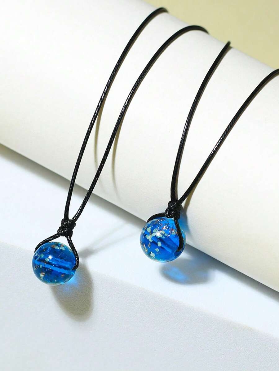 ATLVXJL 2入組/套情侶夜光球吊墜項鏈 - 彩色 - 查看 1