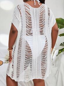 Plus Open Stitch Cover Up Dress Without Bikini - White - View 2