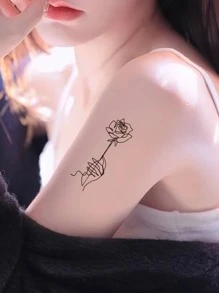 1 hoja Pegatina tatuaje con patrón floral - Negro - Ver 3