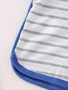 Girls Striped & Letter Graphic Contrast Binding Tee & Shorts PJ Set - White - View 7